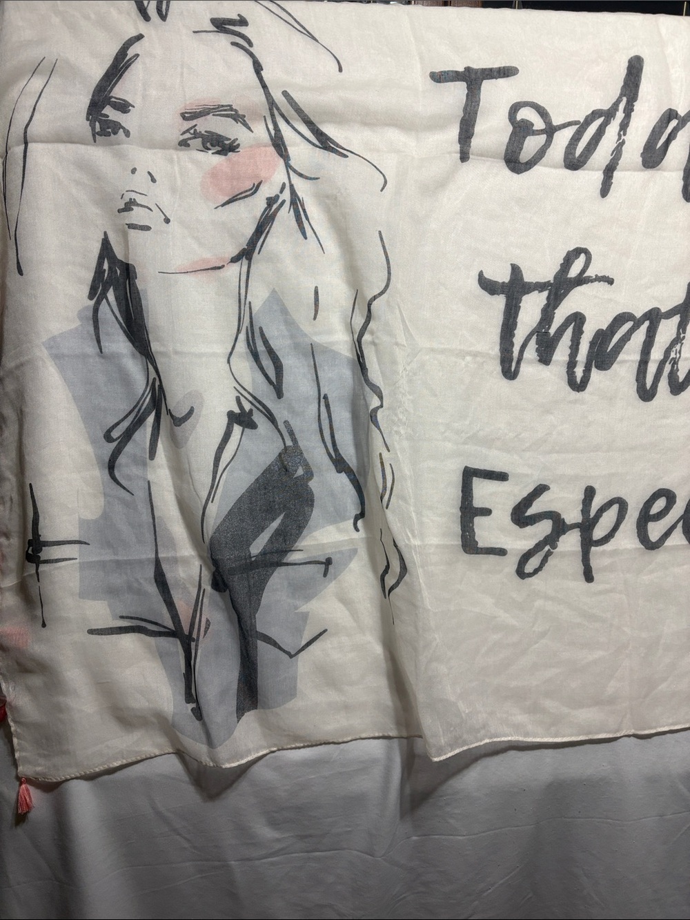 Cream Script Print Wrap Scarf - Lightweight Women's Accessory - Picture 2 of 6